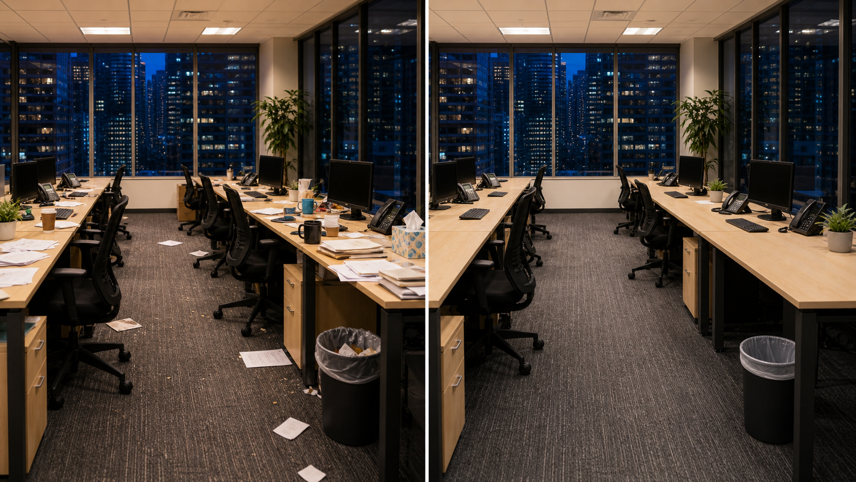 Before and after view of a small Hong Kong office cleaning